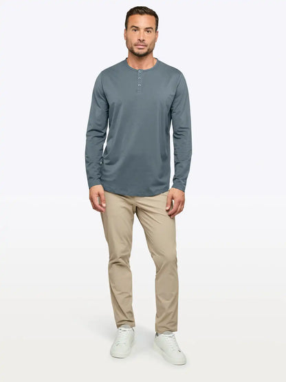 AO Long Sleeve Henley Curve-Hem | Ocean Storm Signature-fit PYCA Pro®