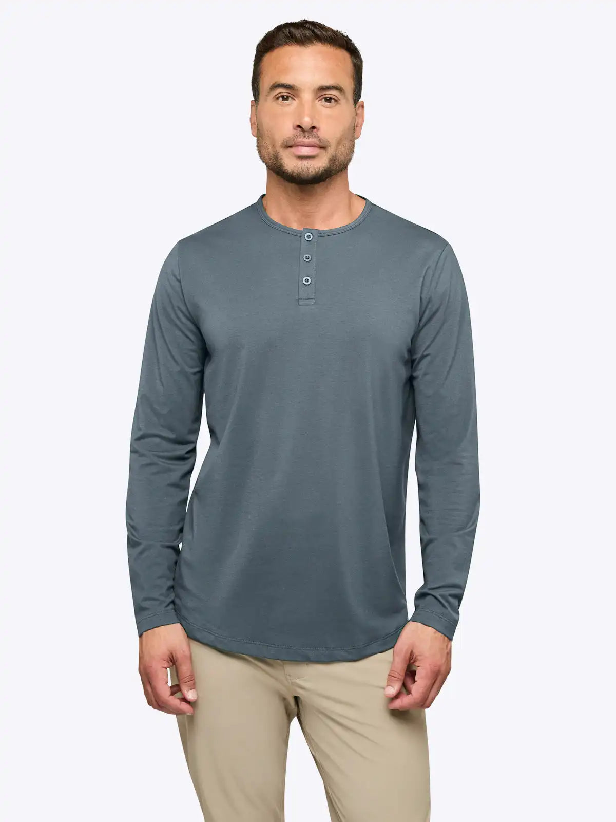 AO Long Sleeve Henley Curve-Hem | Ocean Storm Signature-fit PYCA Pro®