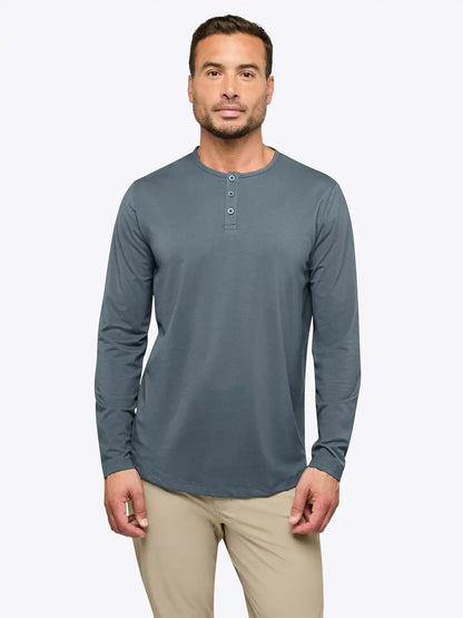 AO Long Sleeve Henley Curve-Hem | Ocean Storm Signature-fit PYCA Pro®