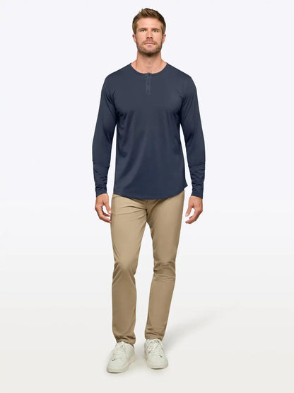 AO Long Sleeve Henley Curve-Hem | White Signature-fit PYCA Pro®