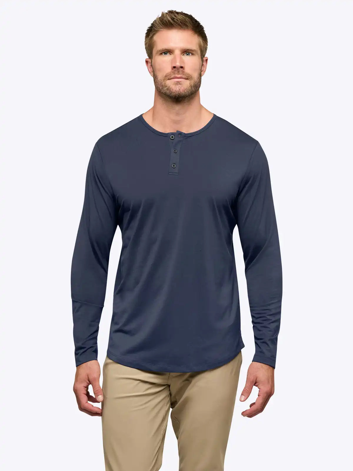 AO Long Sleeve Henley Curve-Hem | White Signature-fit PYCA Pro®