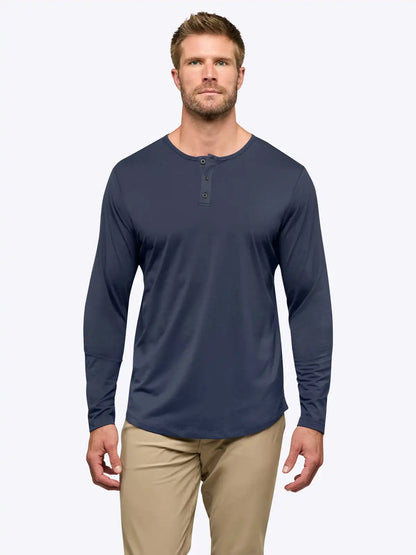 AO Long Sleeve Henley Curve-Hem | White Signature-fit PYCA Pro®