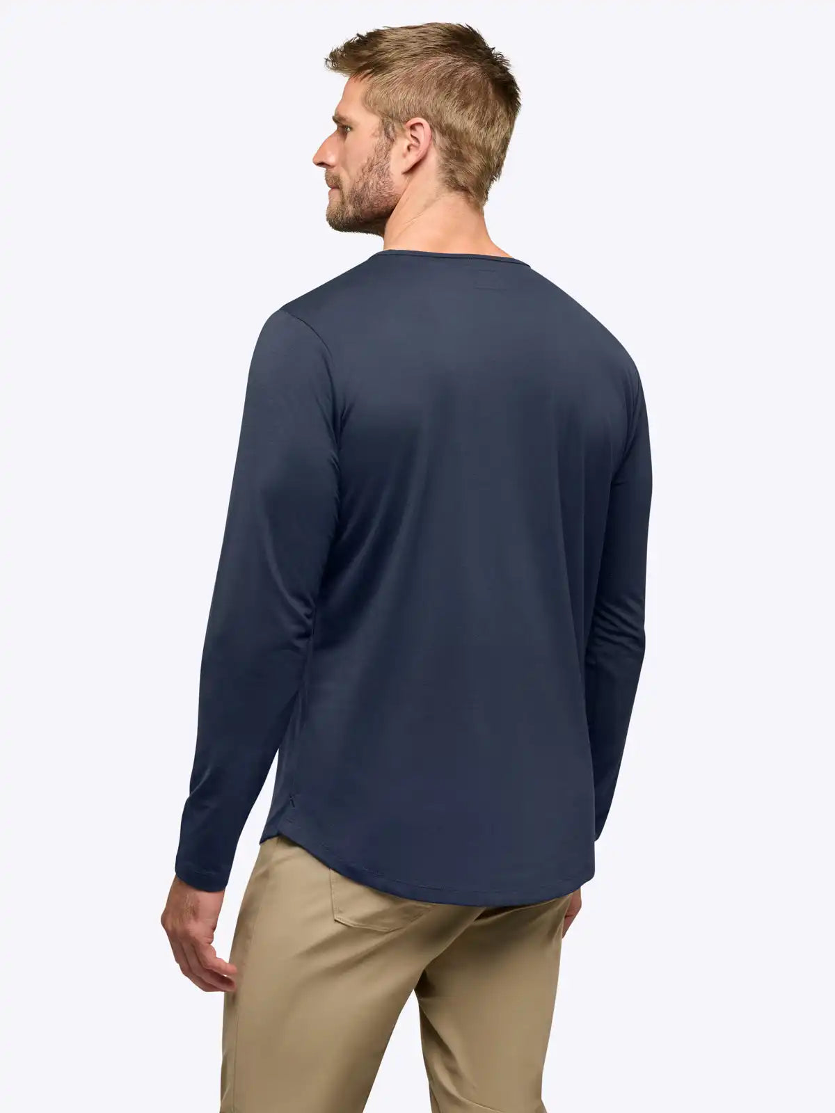 AO Long Sleeve Henley Curve-Hem | White Signature-fit PYCA Pro®