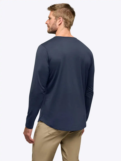 AO Long Sleeve Henley Curve-Hem | White Signature-fit PYCA Pro®