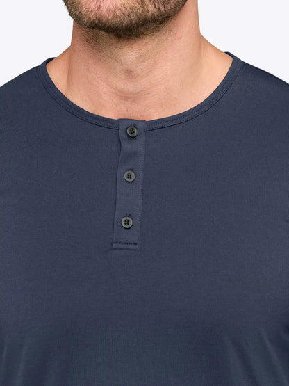 AO Long Sleeve Henley Curve-Hem | White Signature-fit PYCA Pro®