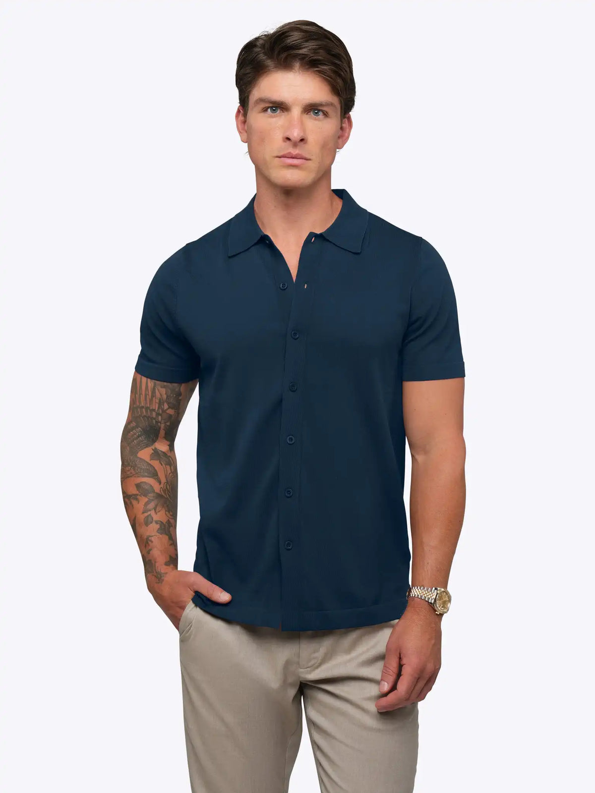 Riviera Knit Button Up | Burnt Oak Signature-Fit