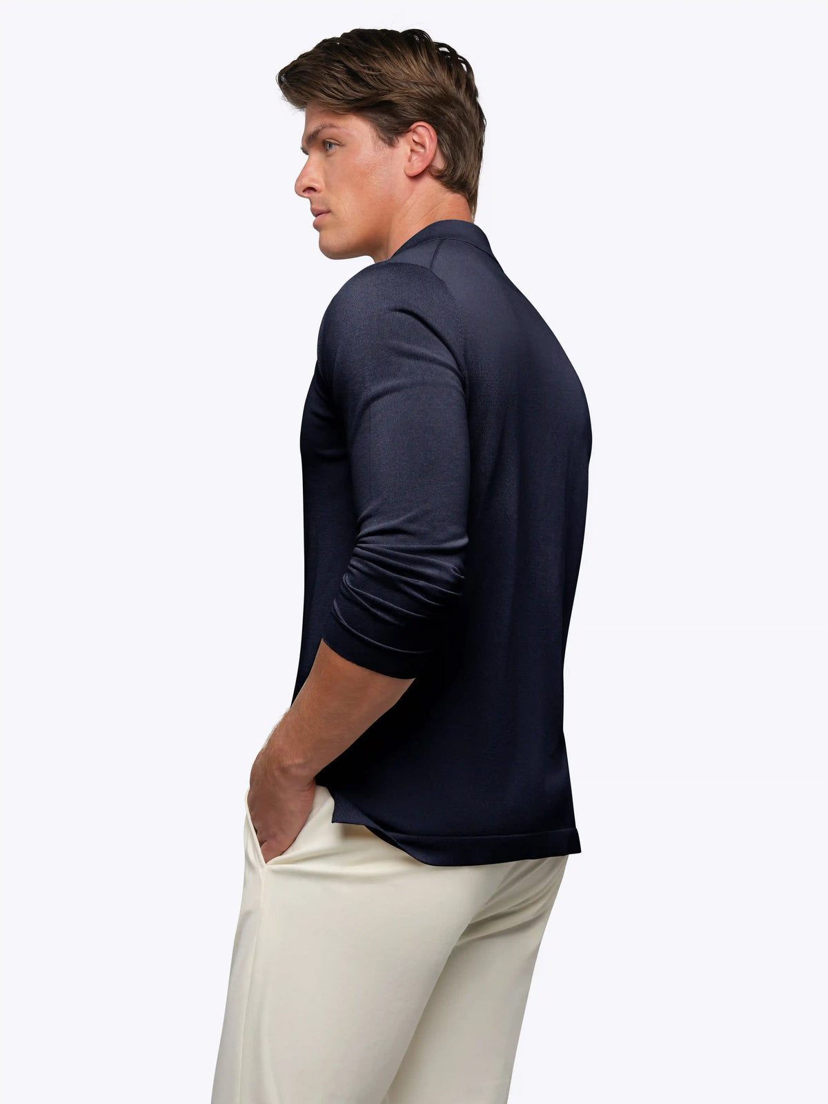 Riviera Knit Long Sleeve Button Up | Pacific Blue Signature-Fit