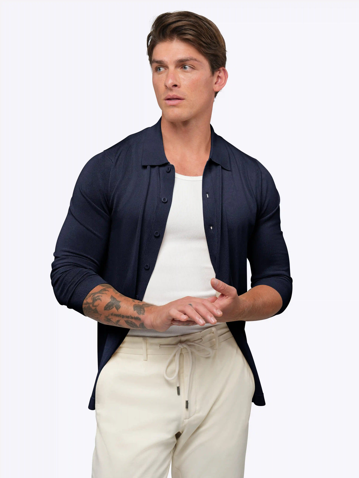 Riviera Knit Long Sleeve Button Up | Pacific Blue Signature-Fit