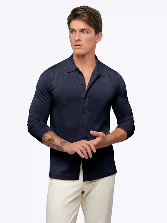 Riviera Knit Long Sleeve Button Up | Pacific Blue Signature-Fit