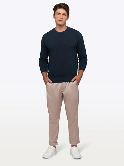Riviera Knit Long Sleeve Textured Tee | Burnt Oak Signature-Fit