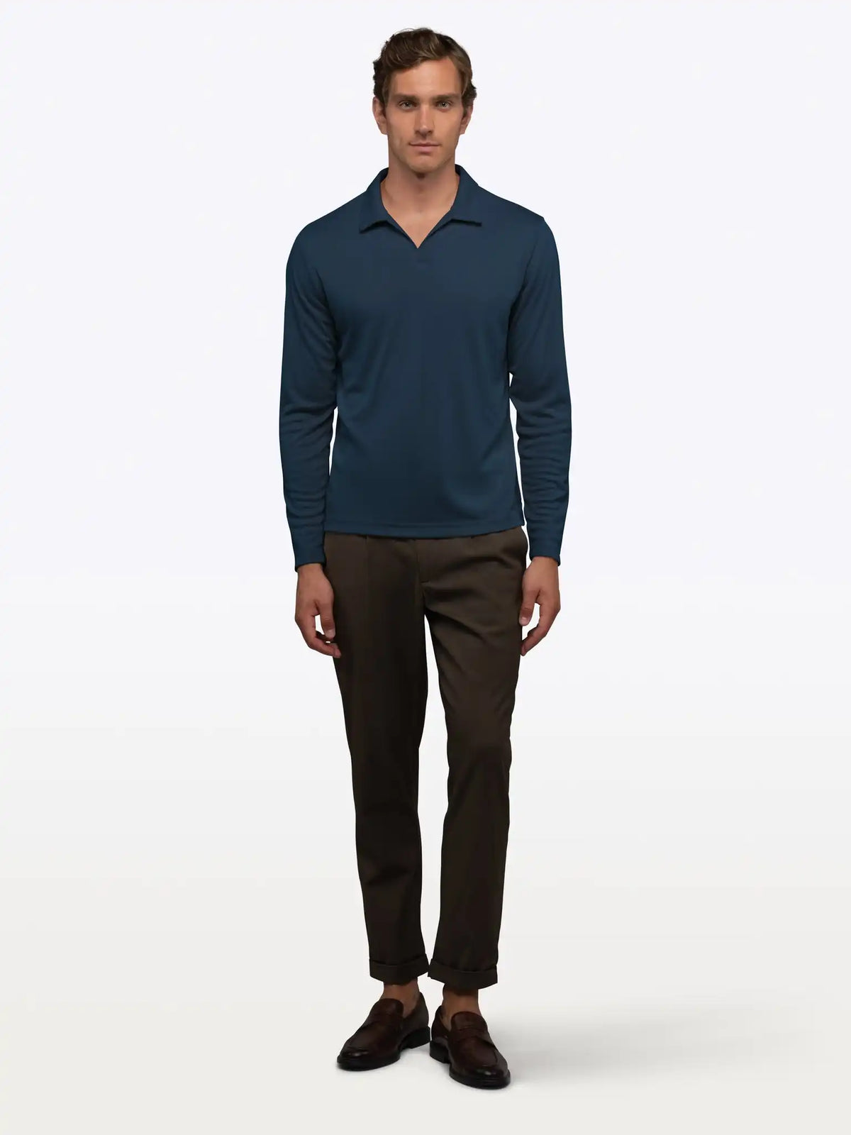 SoHo Ribbed Long Sleeve Polo | Sand Dune Signature-Fit
