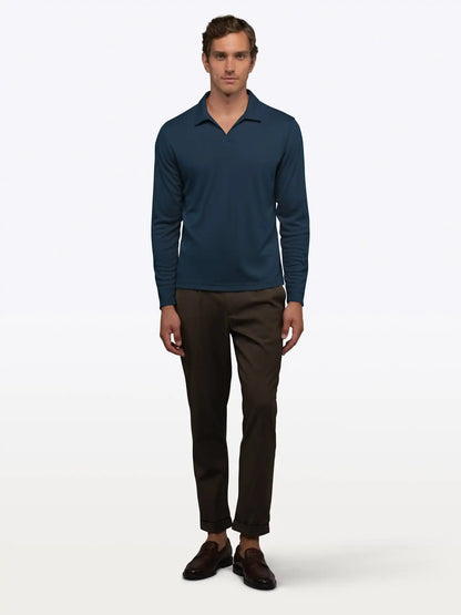 SoHo Ribbed Long Sleeve Polo | Sand Dune Signature-Fit