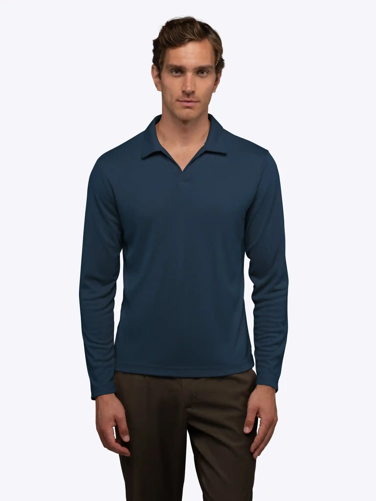 SoHo Ribbed Long Sleeve Polo | Sand Dune Signature-Fit
