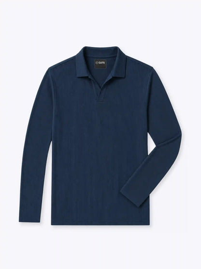 SoHo Ribbed Long Sleeve Polo | Sand Dune Signature-Fit