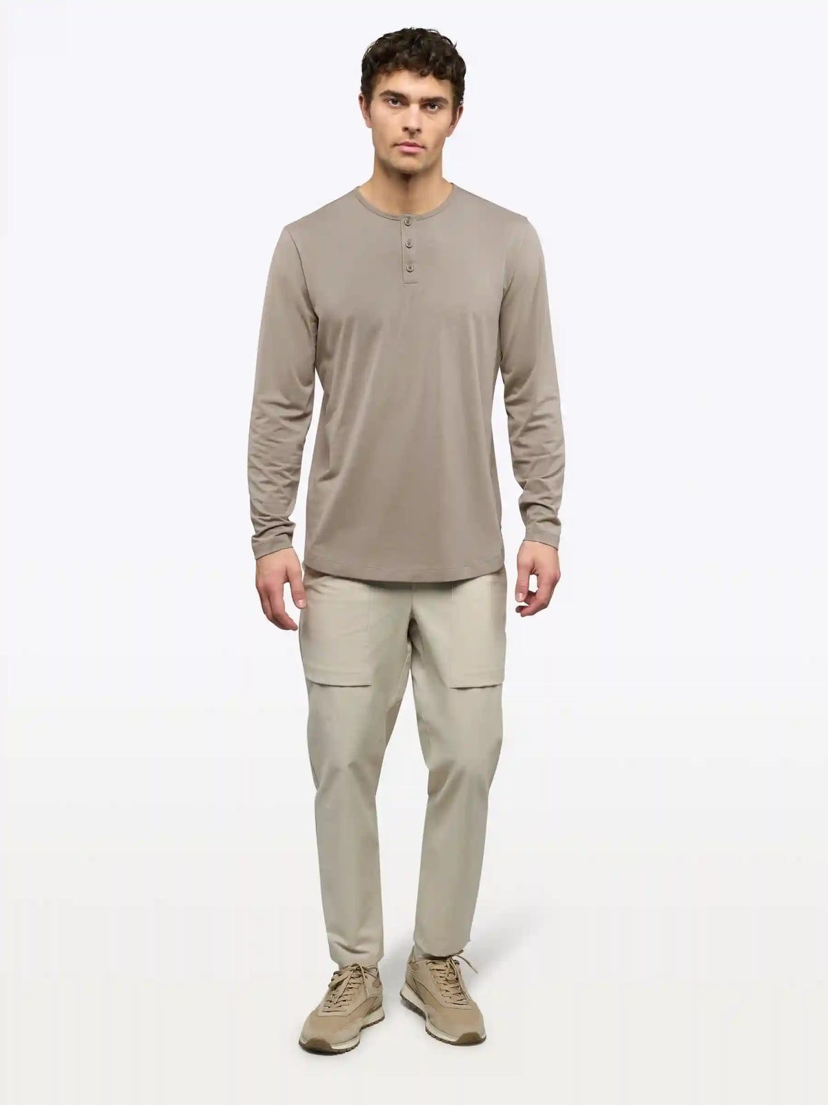 AO Long Sleeve Henley Curve-Hem Tee | Pure Cashmere Signature-Fit PYCA Pro®