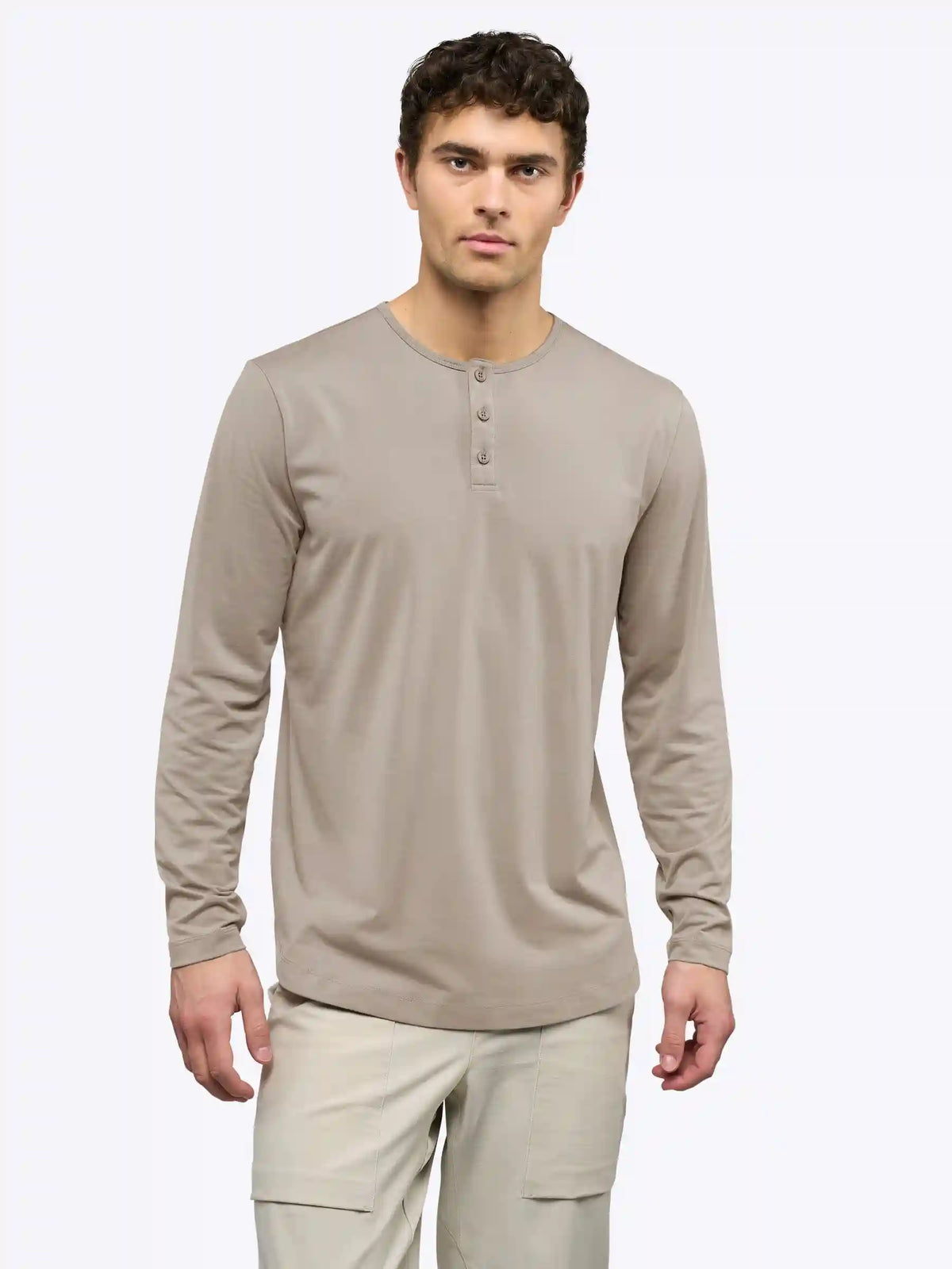 AO Long Sleeve Henley Curve-Hem Tee | Pure Cashmere Signature-Fit PYCA Pro®