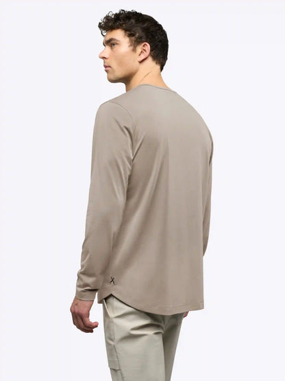 AO Long Sleeve Henley Curve-Hem Tee | Pure Cashmere Signature-Fit PYCA Pro®