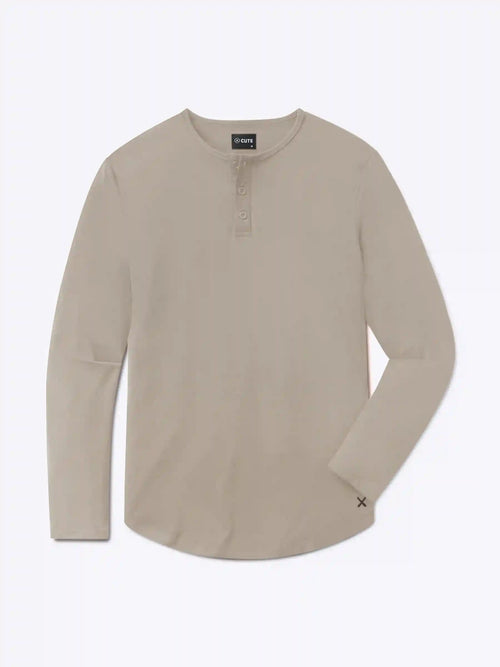 AO Long Sleeve Henley Curve-Hem Tee | Pure Cashmere Signature-Fit PYCA Pro®