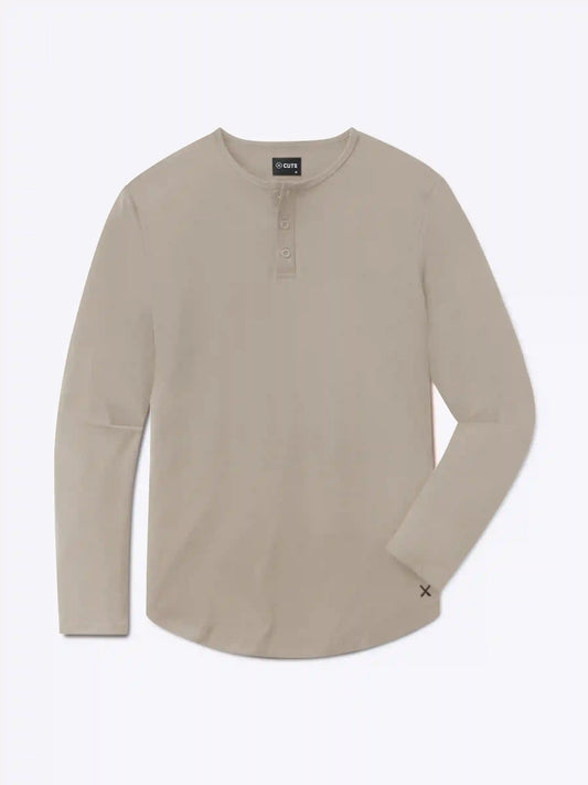 AO Long Sleeve Henley Curve-Hem Tee | Pure Cashmere Signature-Fit PYCA Pro®