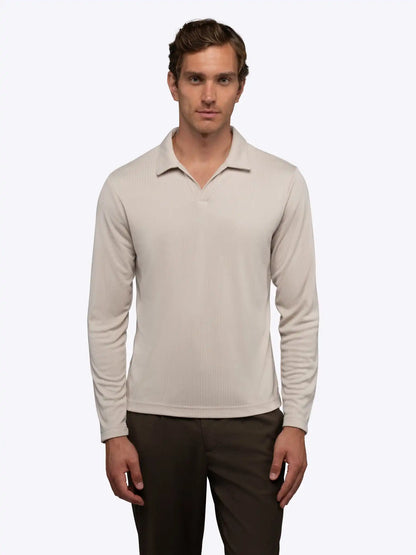 SoHo Ribbed Long Sleeve Polo | Sand Dune Signature-Fit