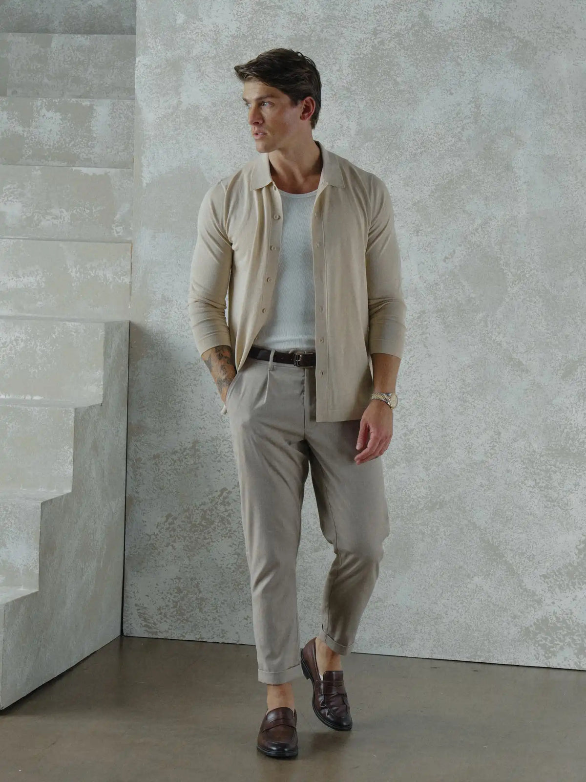 Riviera Knit Long Sleeve Button Up | Pacific Blue Signature-Fit