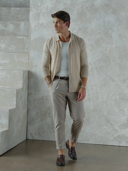Riviera Knit Long Sleeve Button Up | Pacific Blue Signature-Fit