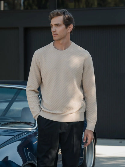 Riviera Knit Long Sleeve Textured Tee | Burnt Oak Signature-Fit