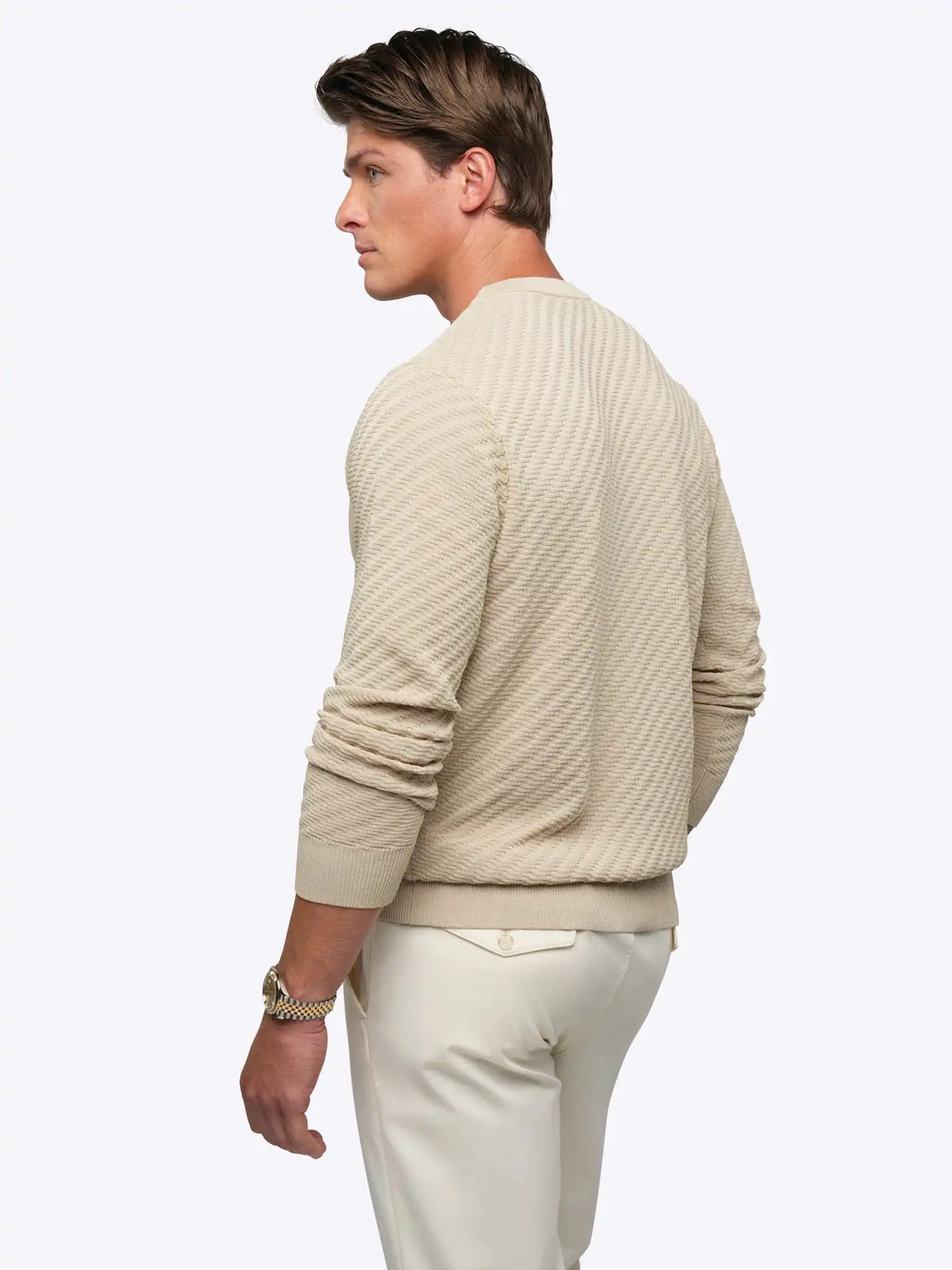 Riviera Knit Long Sleeve Textured Tee | Burnt Oak Signature-Fit