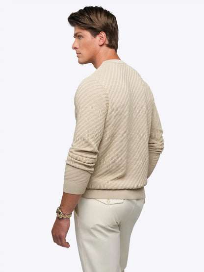 Riviera Knit Long Sleeve Textured Tee | Burnt Oak Signature-Fit