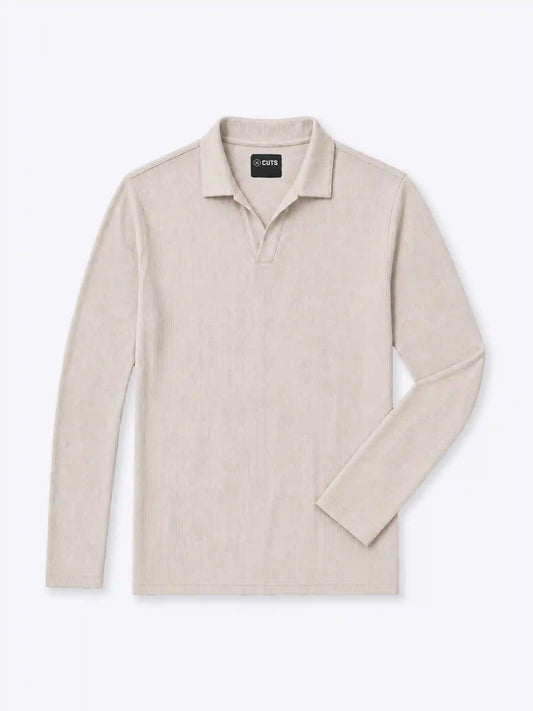 SoHo Ribbed Long Sleeve Polo | Sand Dune Signature-Fit