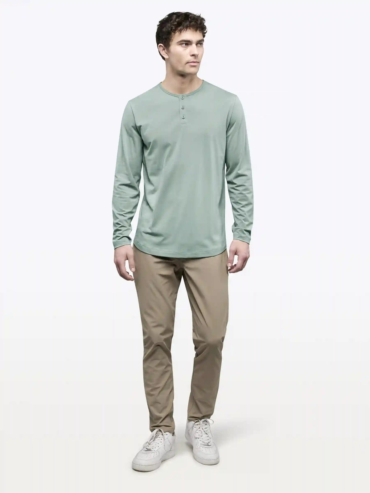 AO Long Sleeve Henley Curve-Hem Tee | Pure Cashmere Signature-Fit PYCA Pro®