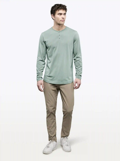 AO Long Sleeve Henley Curve-Hem Tee | Pure Cashmere Signature-Fit PYCA Pro®