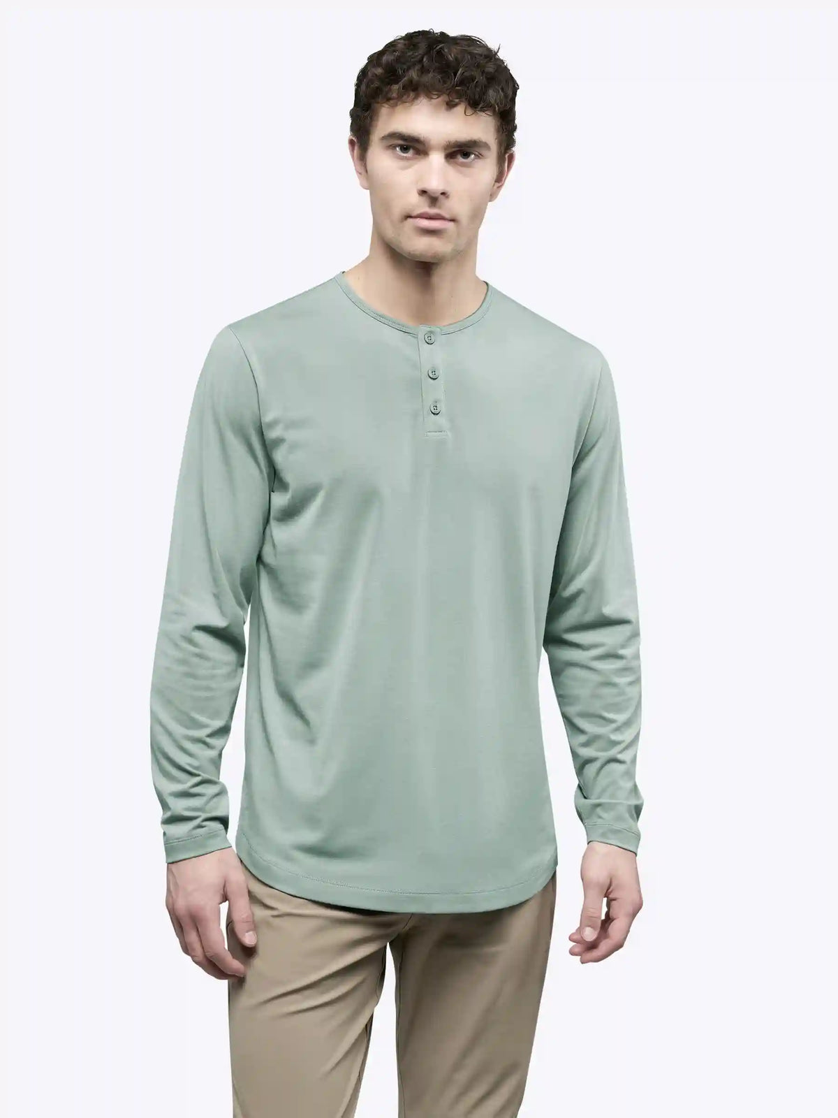 AO Long Sleeve Henley Curve-Hem Tee | Pure Cashmere Signature-Fit PYCA Pro®
