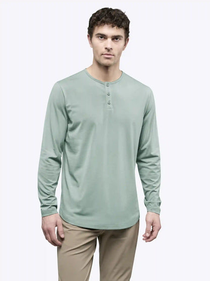 AO Long Sleeve Henley Curve-Hem Tee | Pure Cashmere Signature-Fit PYCA Pro®