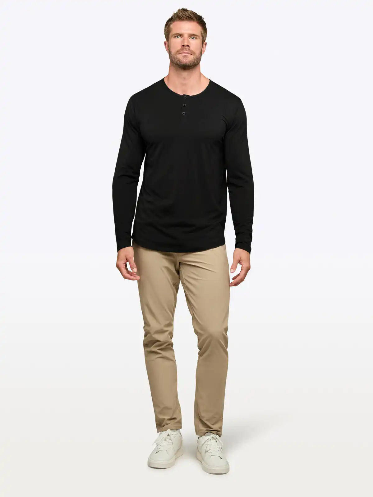 AO Long Sleeve Henley Curve-Hem | White Signature-fit PYCA Pro®