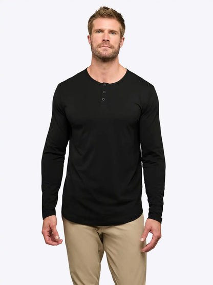 AO Long Sleeve Henley Curve-Hem | White Signature-fit PYCA Pro®