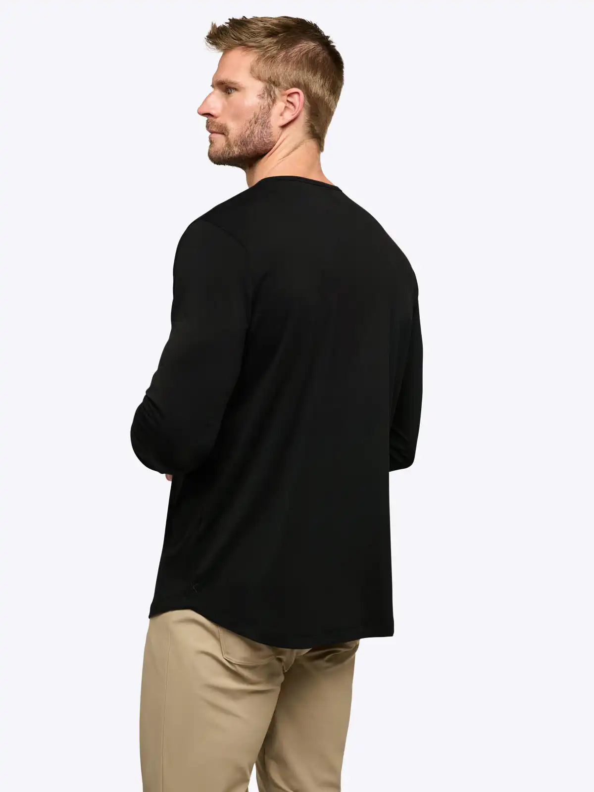 AO Long Sleeve Henley Curve-Hem | White Signature-fit PYCA Pro®