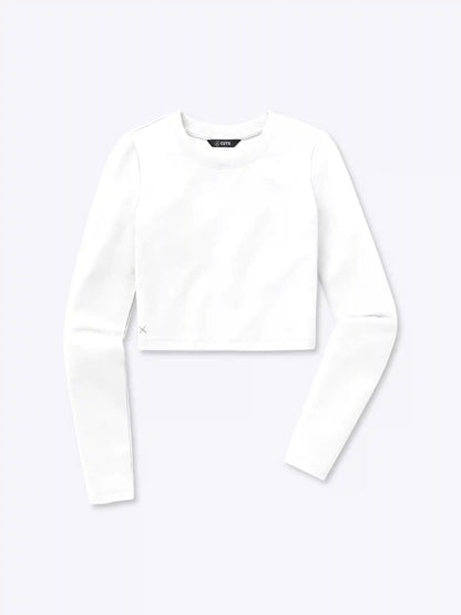 Long Sleeve Tomboy Tee Cropped | White Slim-fit Tomboy-Cotton™