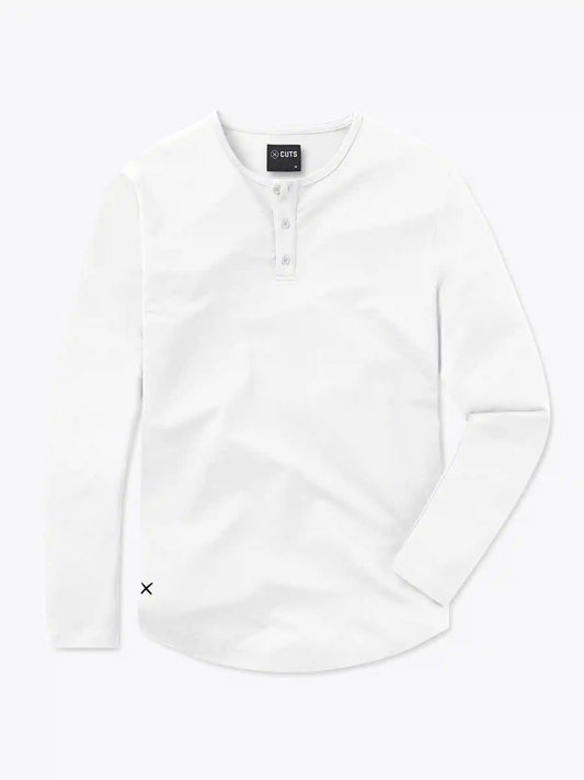 AO Long Sleeve Henley Curve-Hem | White Signature-fit PYCA Pro®