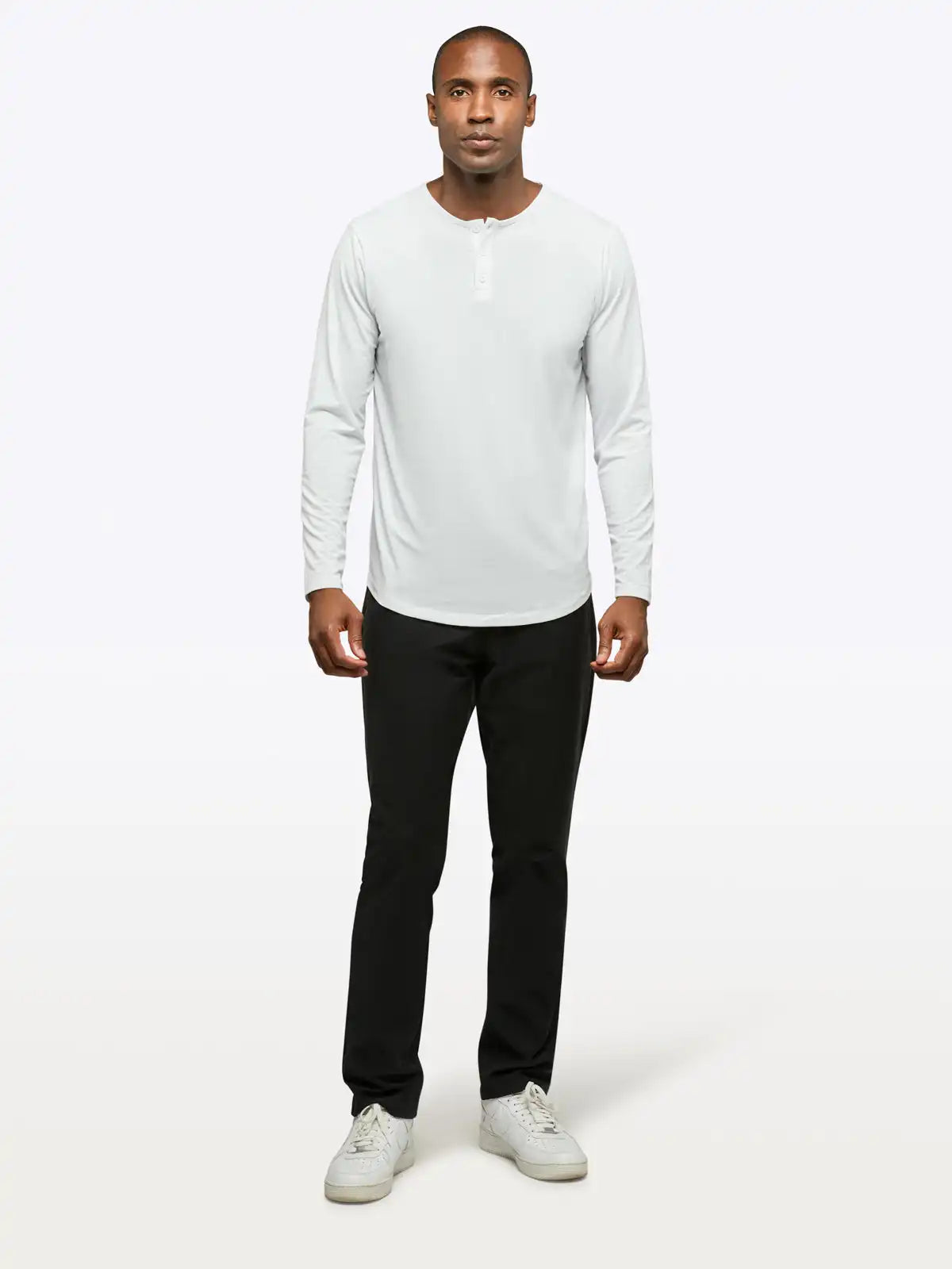 AO Long Sleeve Henley Curve-Hem | White Signature-fit PYCA Pro®