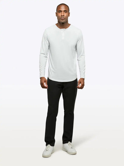 AO Long Sleeve Henley Curve-Hem | White Signature-fit PYCA Pro®
