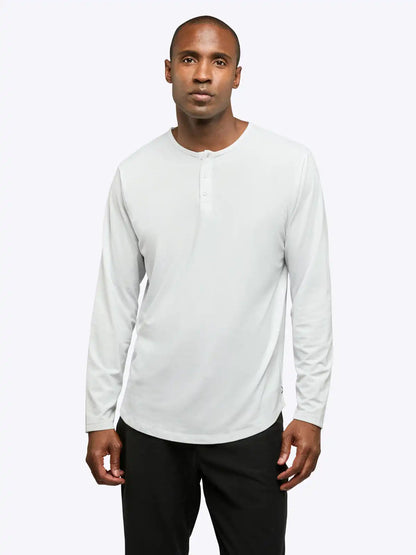 AO Long Sleeve Henley Curve-Hem | White Signature-fit PYCA Pro®