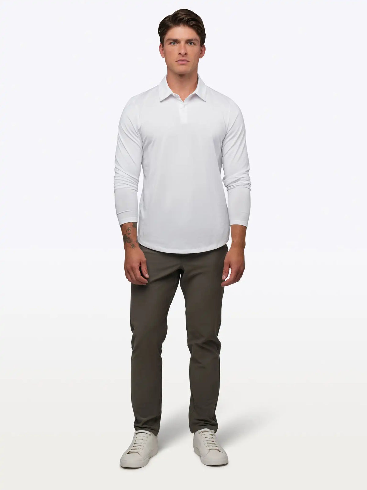 AO Long Sleeve Polo | White Signature-Fit PYCA Pro®