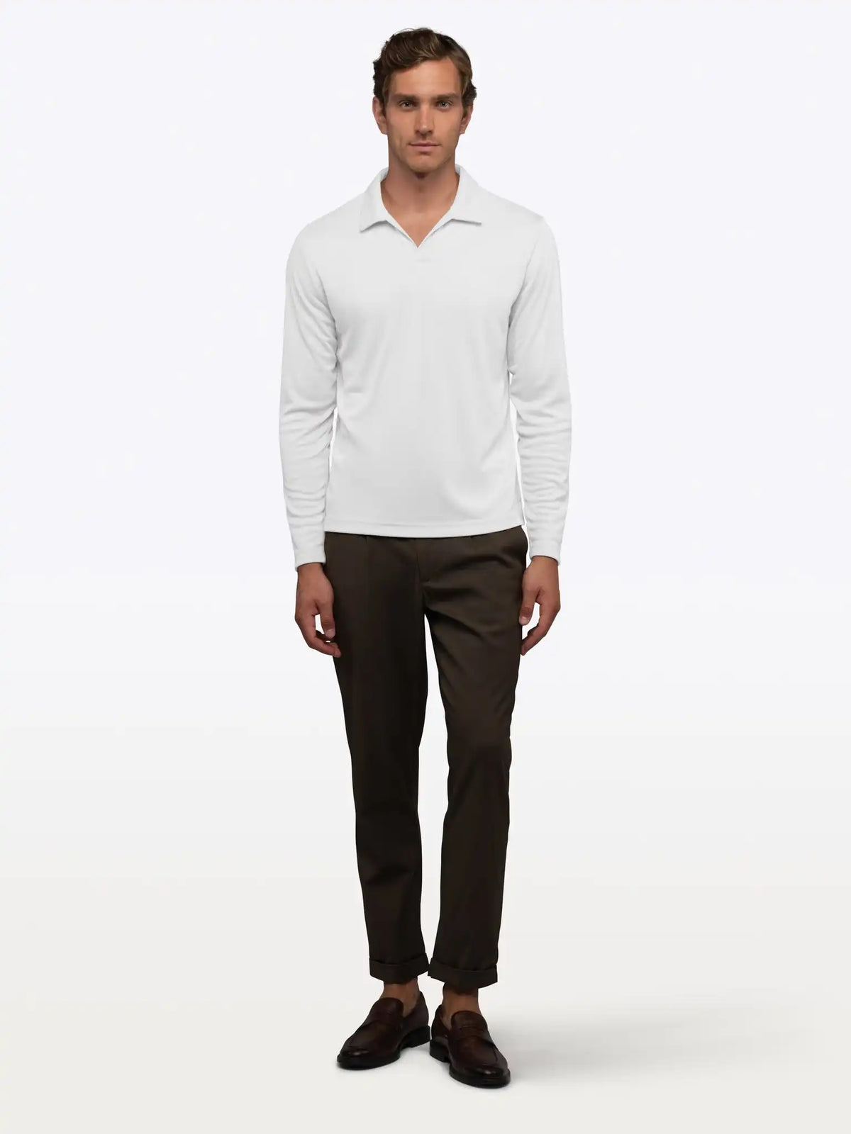 SoHo Ribbed Long Sleeve Polo | Sand Dune Signature-Fit