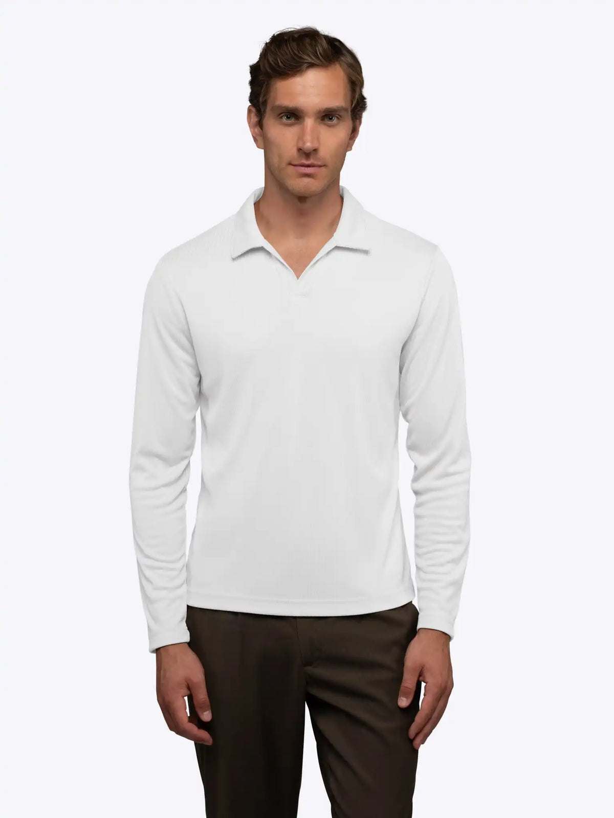 SoHo Ribbed Long Sleeve Polo | Sand Dune Signature-Fit
