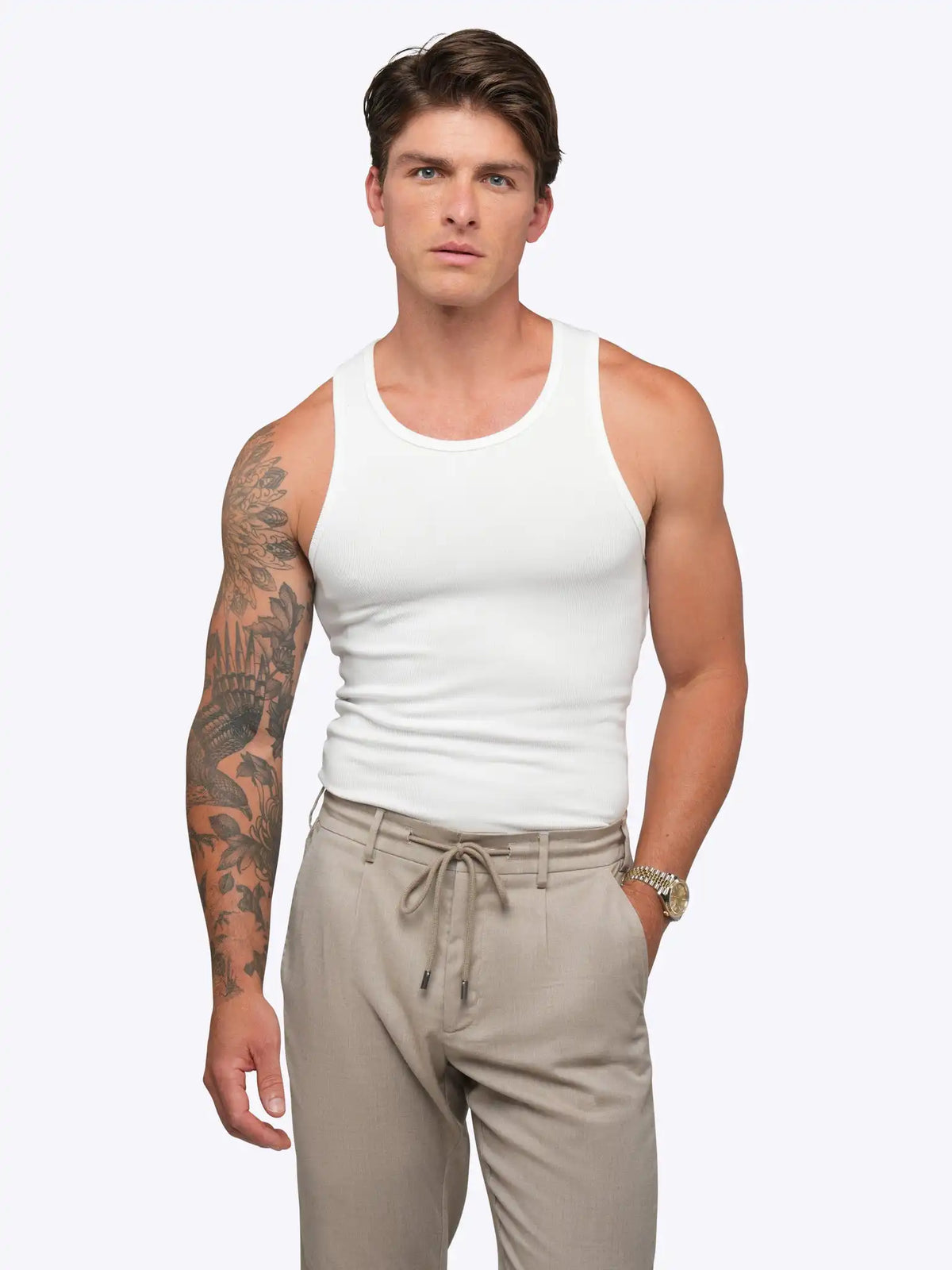 Essential Fitted Rib Tank 3 Pack | Black/White/Grey Form-Fitting